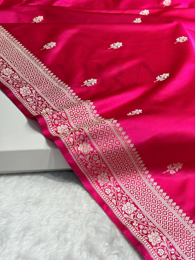 Rani Pink Shades Banarasi Boota Pattern Minakari Floral Mashru Silk Saree MSM-148