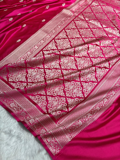 Rani Pink Shades Banarasi Boota Pattern Minakari Floral Mashru Silk Saree MSM-148
