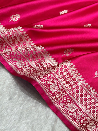 Rani Pink Shades Banarasi Boota Pattern Minakari Floral Mashru Silk Saree MSM-148