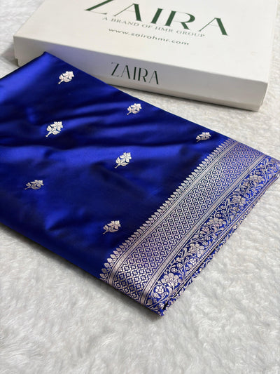 Royal Blue Shades Banarasi Boota Pattern Floral Mashru Silk Saree MSM-148