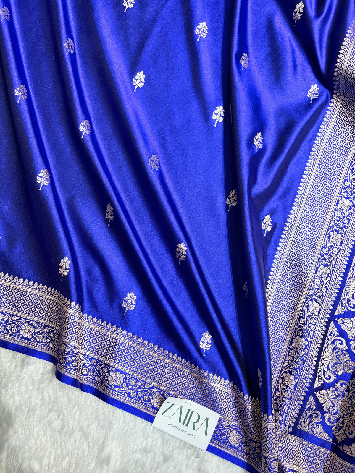 Royal Blue Shades Banarasi Boota Pattern Floral Mashru Silk Saree MSM-148