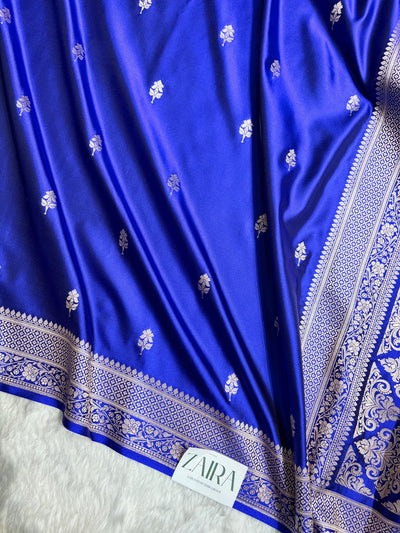 Royal Blue Shades Banarasi Boota Pattern Floral Mashru Silk Saree MSM-148