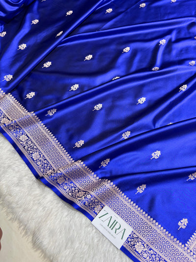 Royal Blue Shades Banarasi Boota Pattern Floral Mashru Silk Saree MSM-148