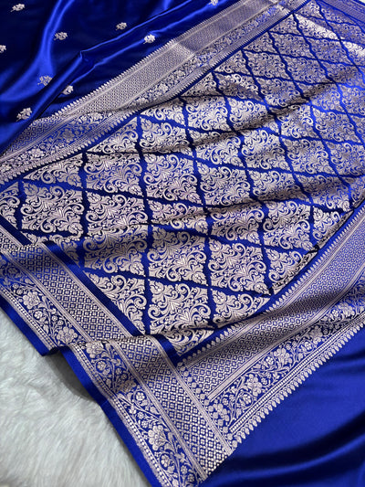 Royal Blue Shades Banarasi Boota Pattern Floral Mashru Silk Saree MSM-148