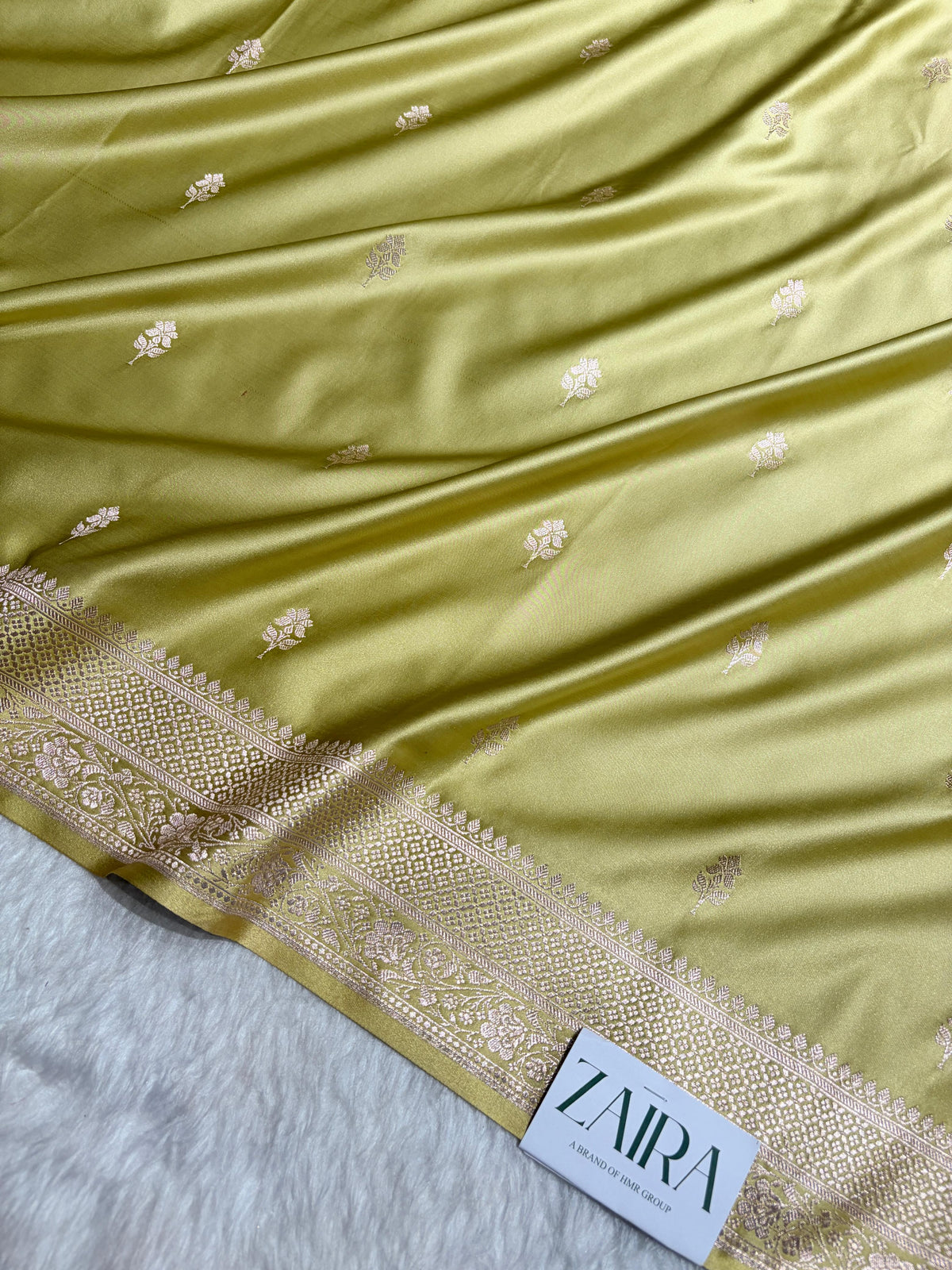 Lemon Pista Shades Banarasi Boota Pattern Floral Mashru Silk Saree MSM-148
