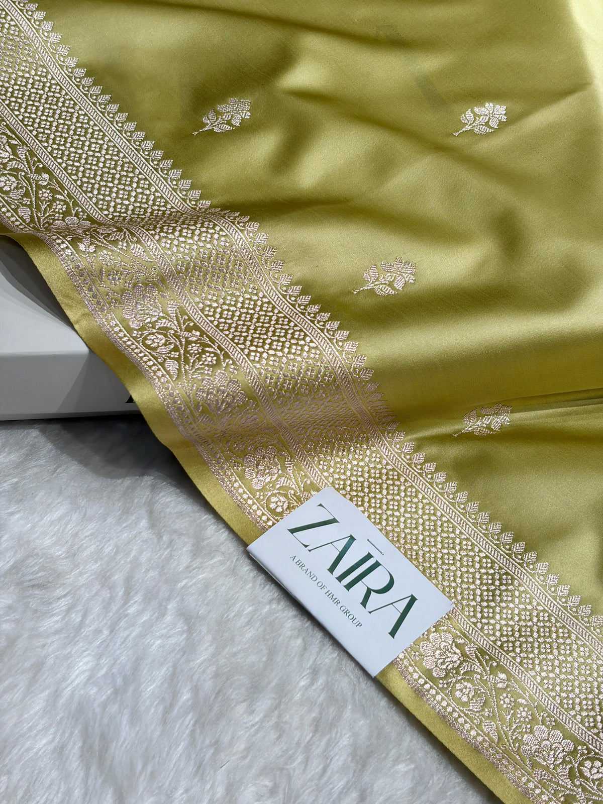 Lemon Pista Shades Banarasi Boota Pattern Floral Mashru Silk Saree MSM-148