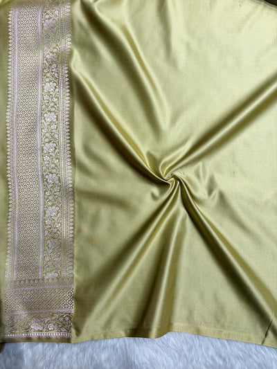 Lemon Pista Shades Banarasi Boota Pattern Floral Mashru Silk Saree MSM-148