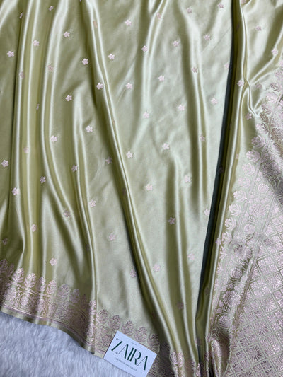 Light Pista Shades Banarasi Boota Pattern Floral Mashru Silk Saree MSM-149