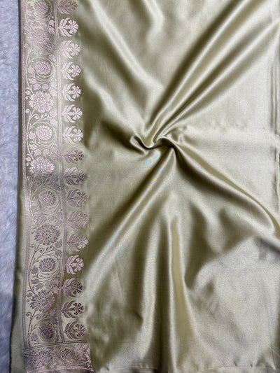 Light Pista Shades Banarasi Boota Pattern Floral Mashru Silk Saree MSM-149