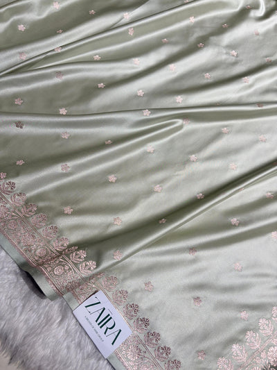 Light Gray Shades Banarasi Boota Pattern Floral Mashru Silk Saree MSM-149