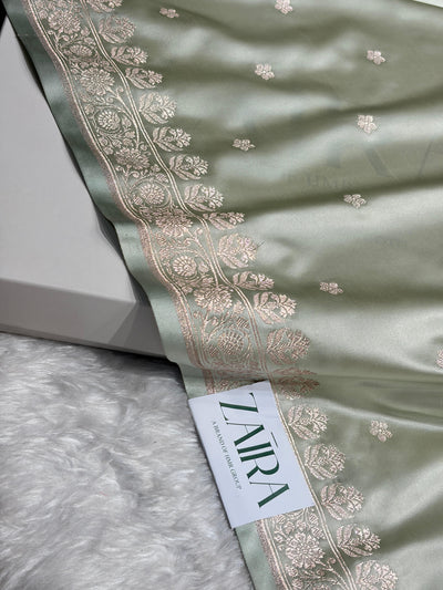 Light Gray Shades Banarasi Boota Pattern Floral Mashru Silk Saree MSM-149