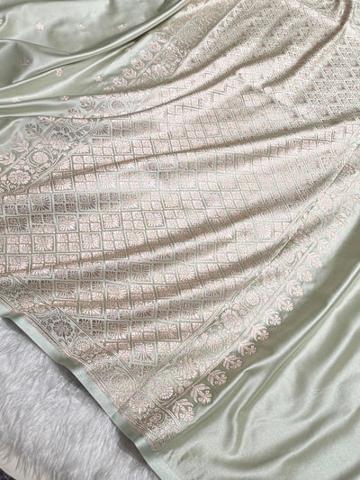 Light Gray Shades Banarasi Boota Pattern Floral Mashru Silk Saree MSM-149