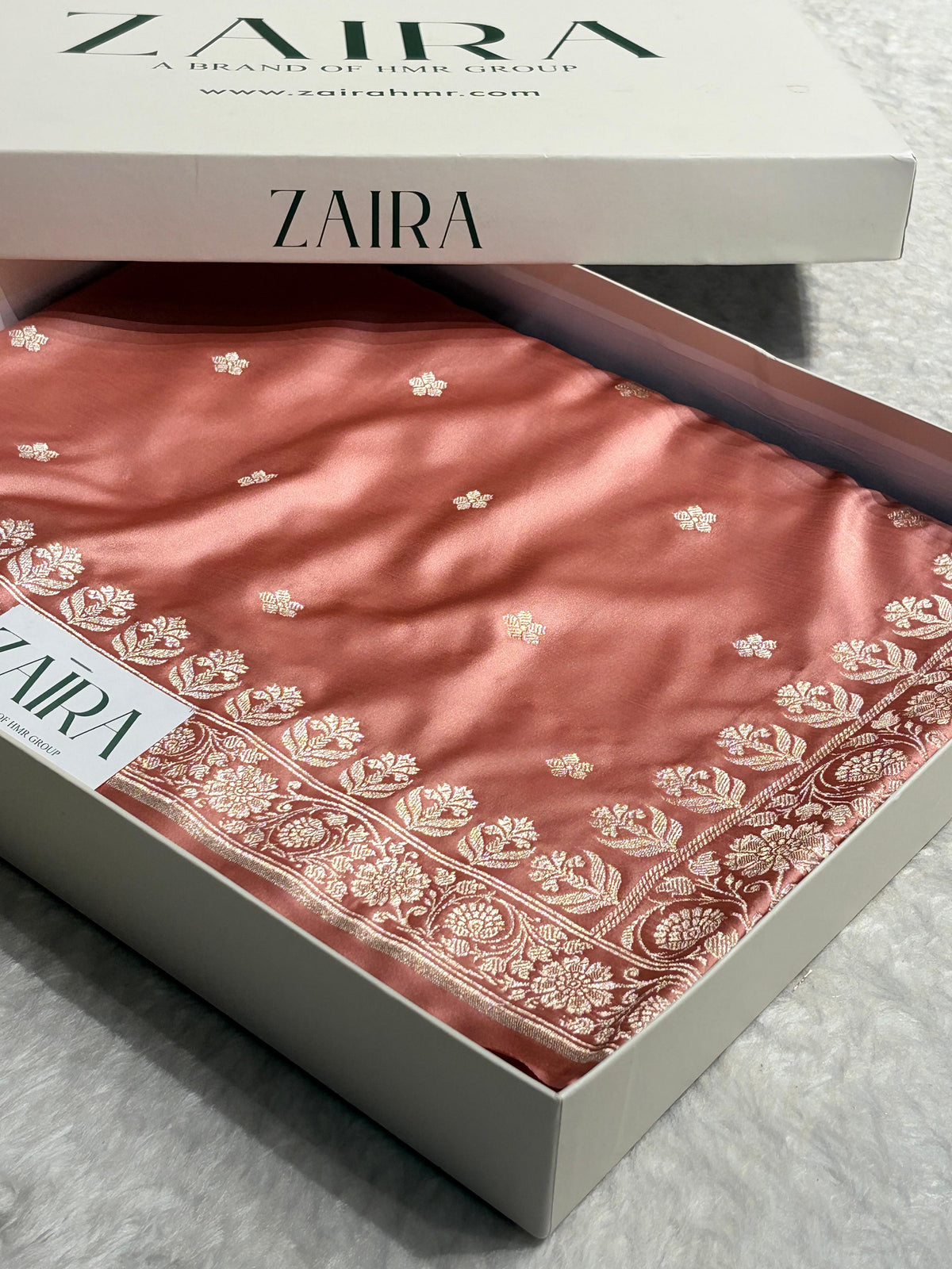 Dusty Peach Shades Banarasi Boota Pattern Floral Mashru Silk Saree MSM-149