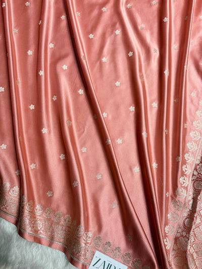 Dusty Peach Shades Banarasi Boota Pattern Floral Mashru Silk Saree MSM-149