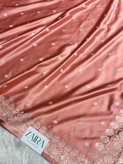 Dusty Peach Shades Banarasi Boota Pattern Floral Mashru Silk Saree MSM-149