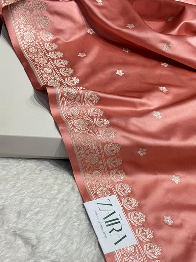 Dusty Peach Shades Banarasi Boota Pattern Floral Mashru Silk Saree MSM-149