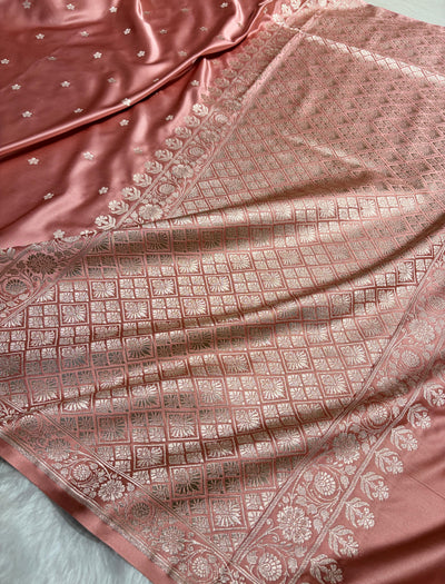 Dusty Peach Shades Banarasi Boota Pattern Floral Mashru Silk Saree MSM-149