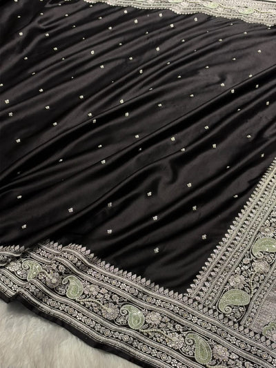 Banarasi Bridal Black Mashru Silk Saree BMCS64