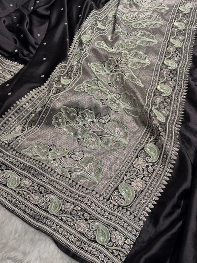 Banarasi Bridal Black Mashru Silk Saree BMCS64