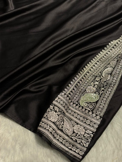 Banarasi Bridal Black Mashru Silk Saree BMCS64