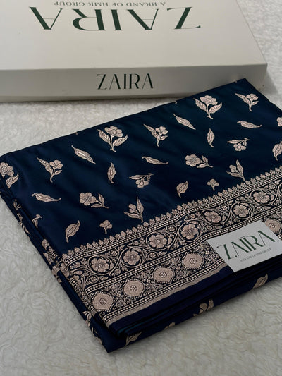 Navy Blue Shades Banarasi Boota Pattern Floral Mashru Silk Saree MSM-147