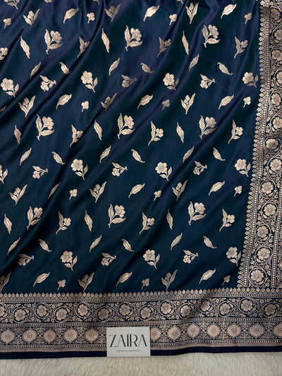 Navy Blue Shades Banarasi Boota Pattern Floral Mashru Silk Saree MSM-147