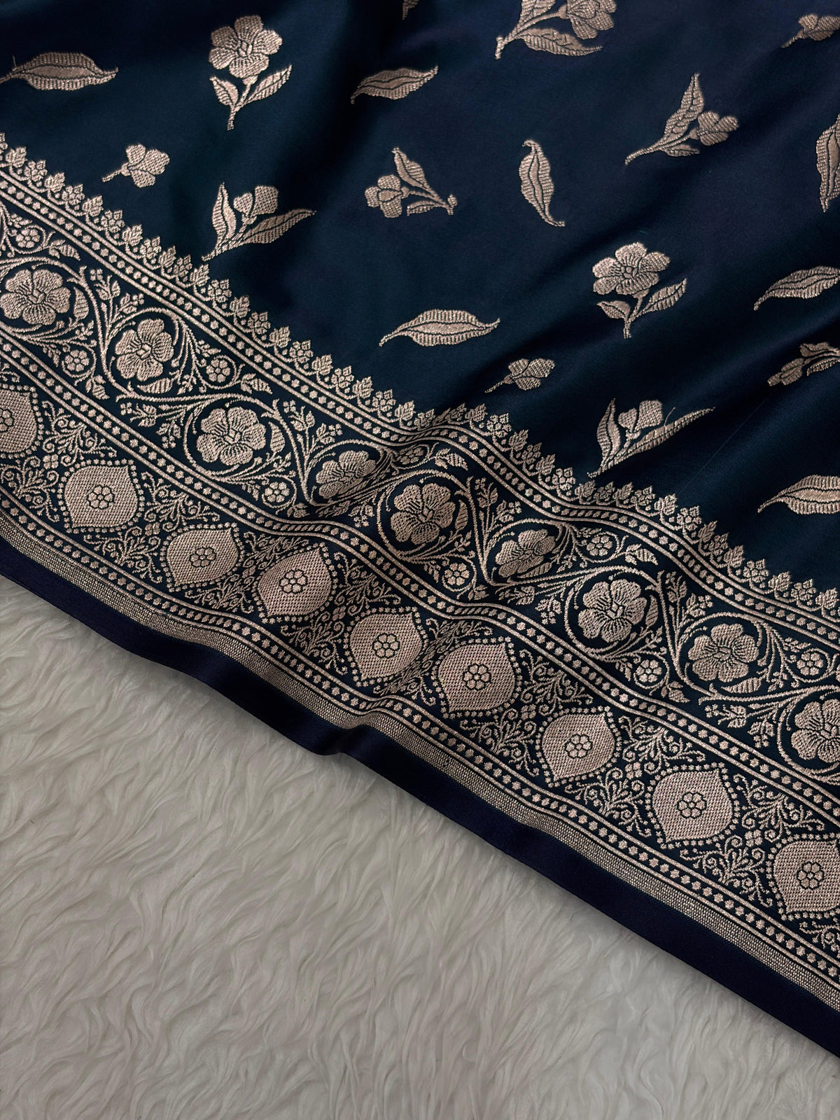 Navy Blue Shades Banarasi Boota Pattern Floral Mashru Silk Saree MSM-147