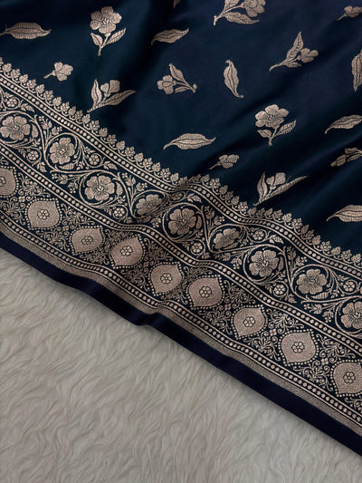 Navy Blue Shades Banarasi Boota Pattern Floral Mashru Silk Saree MSM-147
