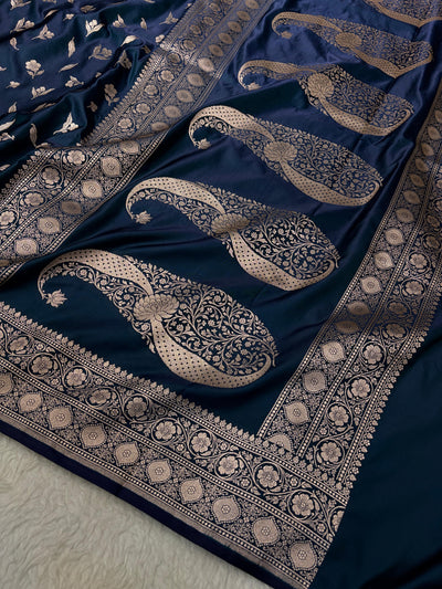 Navy Blue Shades Banarasi Boota Pattern Floral Mashru Silk Saree MSM-147