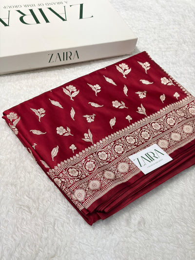 Maroon Shades Banarasi Boota Pattern Floral Mashru Silk Saree MSM-147
