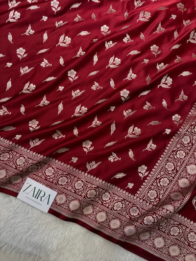 Maroon Shades Banarasi Boota Pattern Floral Mashru Silk Saree MSM-147