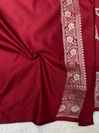 Maroon Shades Banarasi Boota Pattern Floral Mashru Silk Saree MSM-147