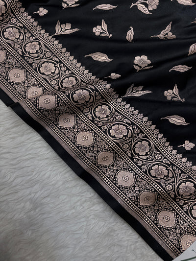 Black Shades Banarasi Boota Pattern Floral Mashru Silk Saree MSM-147