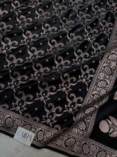 Black Shades Banarasi With Floral Jaal Pattern Mashru Silk Saree MSM-134