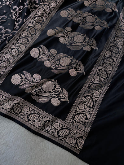 Black Shades Banarasi With Floral Jaal Pattern Mashru Silk Saree MSM-134