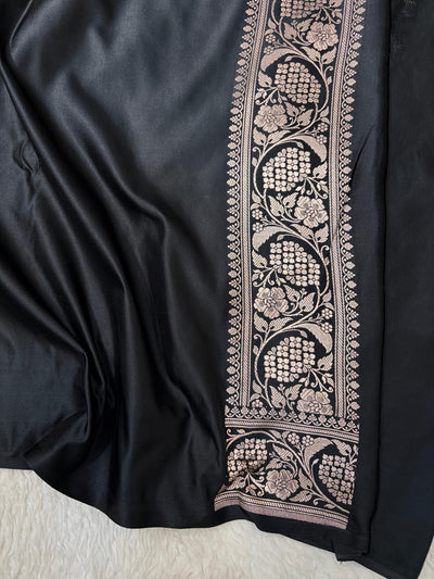 Black Shades Banarasi With Floral Jaal Pattern Mashru Silk Saree MSM-134