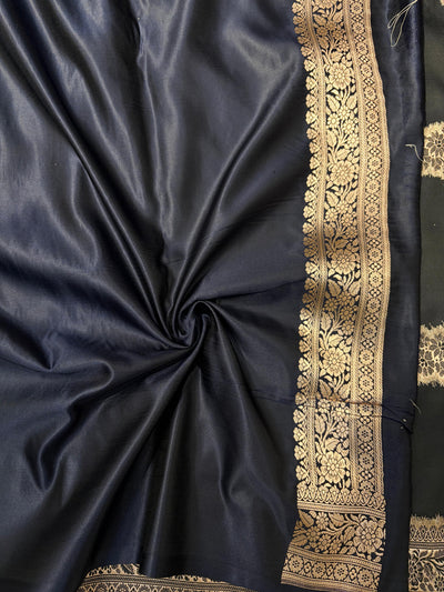 Navy Blue Shades Banarasi With Floral Border Mashru Silk Saree MSM-127
