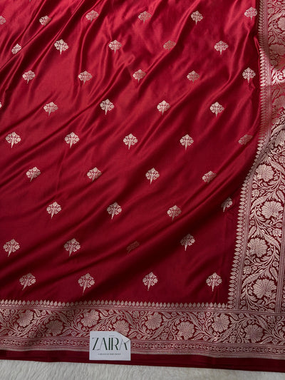 Maroon Shades Banarasi Boota Pattern Floral Mashru Silk Saree MSM-150
