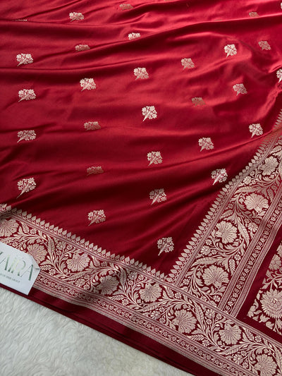 Maroon Shades Banarasi Boota Pattern Floral Mashru Silk Saree MSM-150