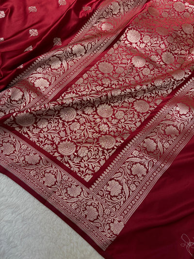 Maroon Shades Banarasi Boota Pattern Floral Mashru Silk Saree MSM-150