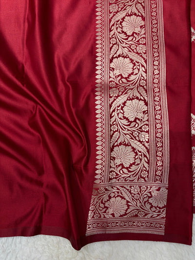 Maroon Shades Banarasi Boota Pattern Floral Mashru Silk Saree MSM-150
