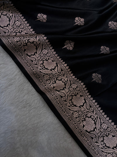 Black Shades Banarasi Boota Pattern Floral Mashru Silk Saree MSM-150