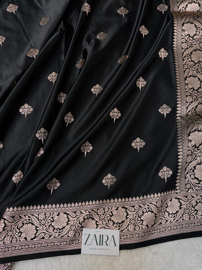 Black Shades Banarasi Boota Pattern Floral Mashru Silk Saree MSM-150