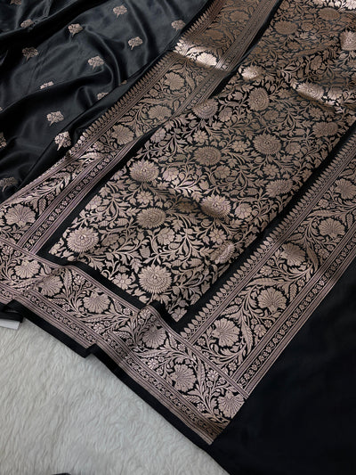 Black Shades Banarasi Boota Pattern Floral Mashru Silk Saree MSM-150