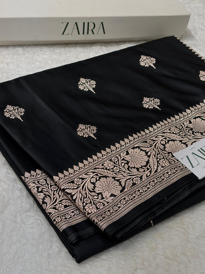 Black Shades Banarasi Boota Pattern Floral Mashru Silk Saree MSM-150