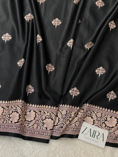 Black Shades Banarasi Boota Pattern Floral Mashru Silk Saree MSM-150