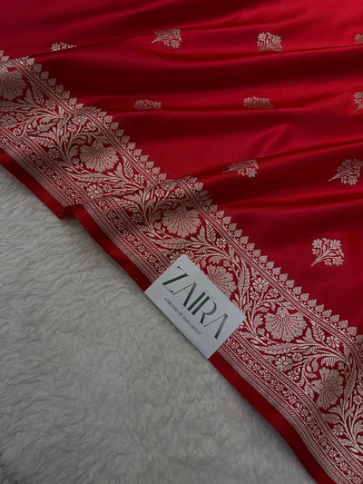 Red Shades Banarasi Boota Pattern Floral Mashru Silk Saree MSM-150