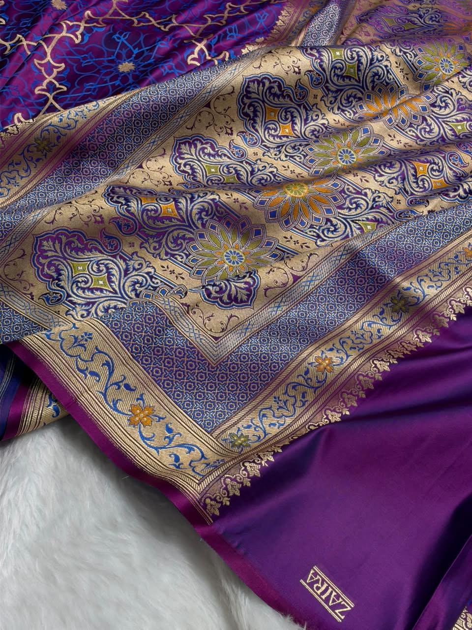 Banarasi Premium Cross Purple Satin Katan with Tanchoi Pattern SK164