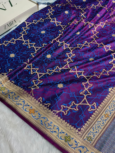Banarasi Premium Cross Purple Satin Katan with Tanchoi Pattern SK164