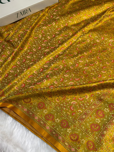 Yellow Jamawar Tanchoi Katan Silk Saree SKTM-28